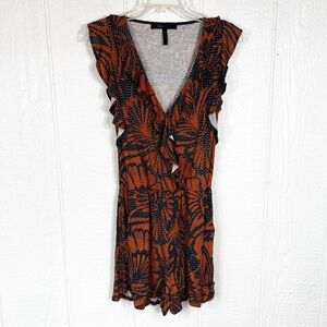BCBGMAXAZRIA Navy Blue White and Bronze Orange Romper XS